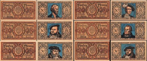6 x Notgeld SCHMALKALDEN Reihe 3. Führer des Schmalkalder Bundes