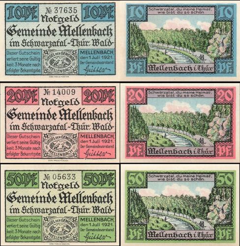 3 x Notgeld MELLENBACH Gemeinde