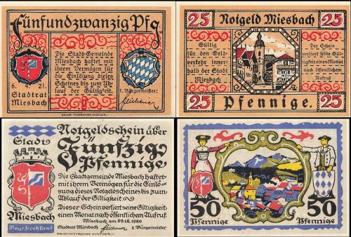 2 x Notgeld MIESBACH Stadt