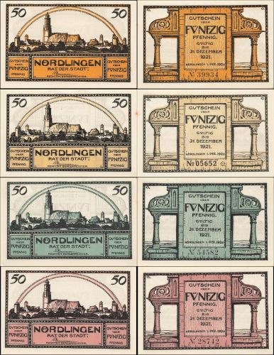 4x 50 Pfennig Notgeld NÖRDLINGEN Stadt ohne Gedicht