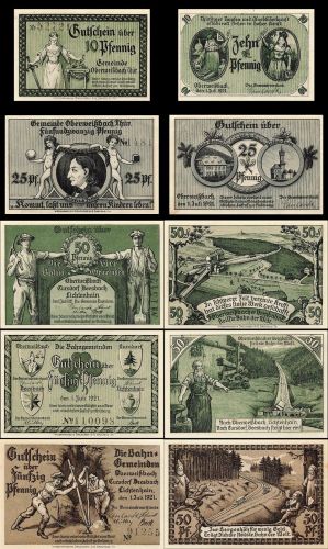 5 x Notgeld Oberweißbach, Cursdorf, Deesbach und Lichtenhain Gemeinden