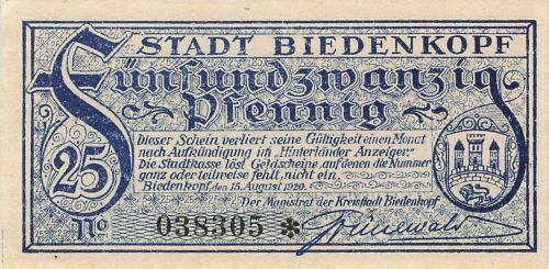 25 Pfennig Notgeld BIEDENKOPF Stadt