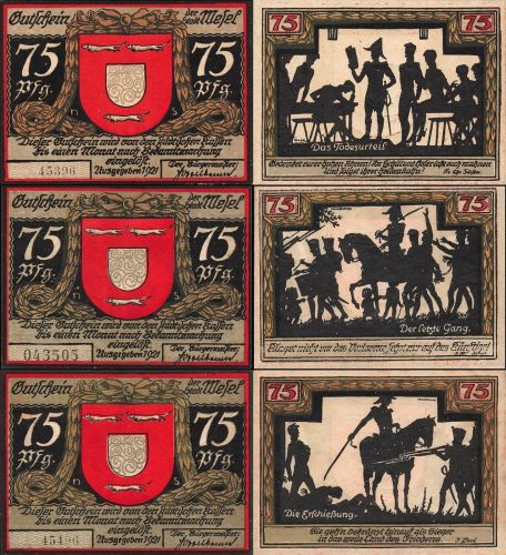 3 x Notgeld WESEL Stadt Schattenbilder