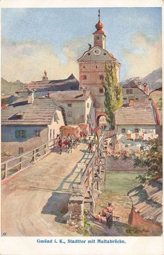 Stadttor mit Maltabrücke Gmünd in Kärnten Österreich Postkarte AK