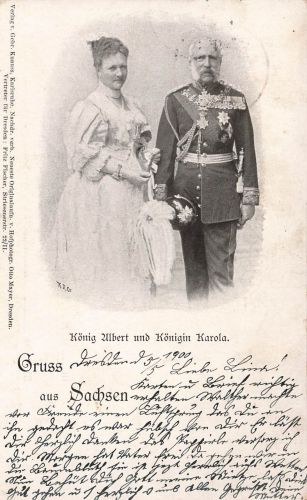Gruss aus Sachsen König Albert und Königin Karola Postkarte AK 1900