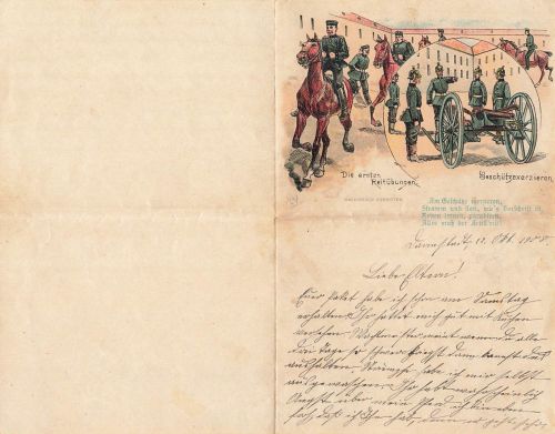 1.WK Brief Reitübungen Geschütze Artillerie Darmstadt 1908