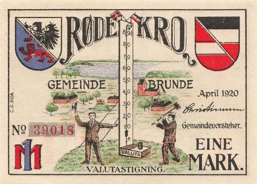 1 Mark x Notgeld, BRUNDE-ROTHENKRUG Gemeinde Rodekro DNS Dänemark 1922