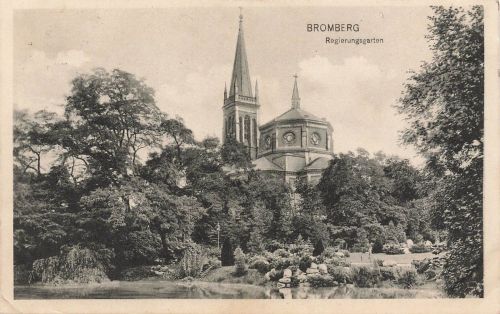 AK Bromberg Regierungspark Kirche Westpreussen 1915 gelaufen Postkarte