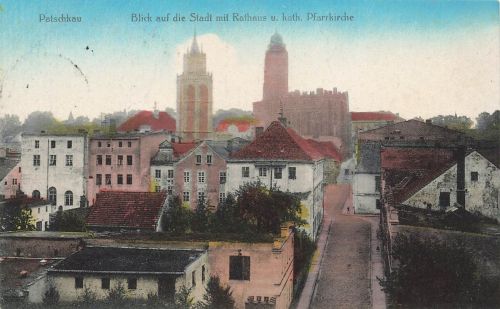 AK Patschkau Rathaus Pfarrkirche Stadtansicht Schlesien 1918 Postkarte