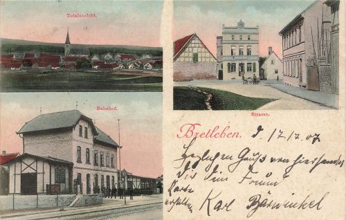 AK Bretleben Bahnhof Strasse Totalansicht Thüringen 1907 gelaufen Postkarte
