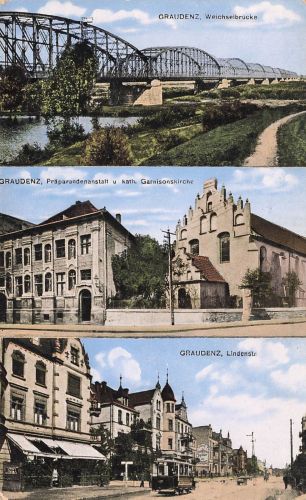 Anstalt, Kirche und Lindenstrasse in Graudenz Westpreussen Postkarte AK 1914