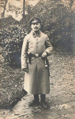 Fotokarte 1.WK Deutscher Landsturm Soldat mit Pistole Bajonett in Belgien