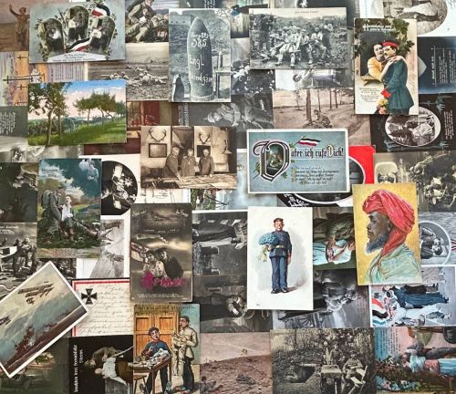 Lot / Konvolut 50 Patriotika Feldpostkarten Kriegsschauplatz Front 1. WK