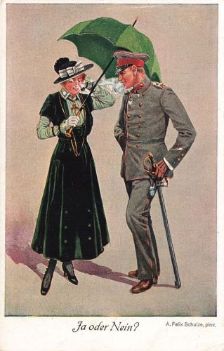 AK 1.WK Ja oder Nein? Soldat Frau Felix Schulze 1917 Patriotika Postkarte