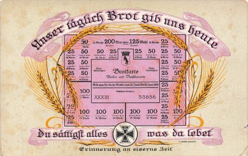 AK 1.WK Unser Täglich Brot Brotkarte Berlin 1916 gelaufen Patriotika Postkarte