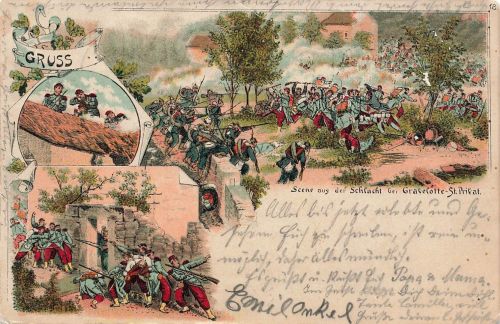 AK 1.WK Schlacht Gravelotte-St. Privat Soldaten 1907 Patriotika Postkarte Litho
