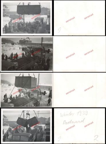 4x Fotos deutsche Soldaten beim Kohlentransport LKW Bahnhof Dortmund