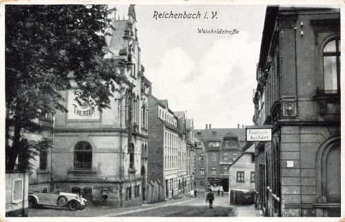AK Reichenbach Weinholdstraße Theater Feuerwehr Ausfahrt Sachsen Vogtland