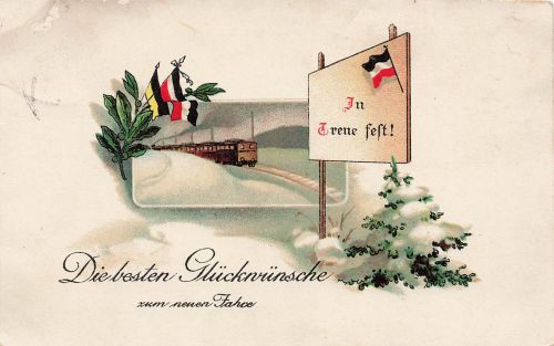 AK 1.WK Glückwünsche zum neuen Jahre Zug Reichsfahne Patriotika Postkarte