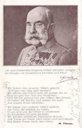 AK 1.WK Kaiser Franz Joseph Portrait Spruchkarte ungelaufen Patriotika Postkarte