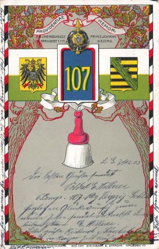 AK 1.WK Regimentskarte Sachsen Infanterie-Regiment 107 1904 Patriotika Postkarte