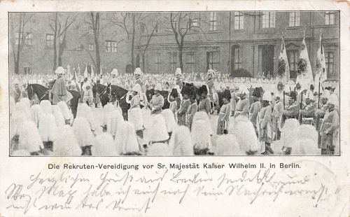 AK 1.WK Rekruten-Vereidigung Kaiser Willhelm II Berlin 1908 Patriotika Postkarte