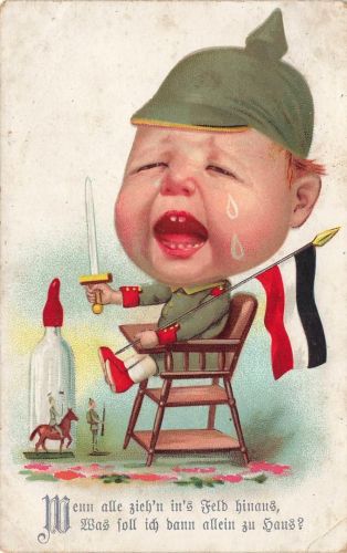 AK 1.WK Spruchkarte kleiner Soldat Schwert gelaufen Patriotika Postkarte