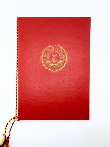 DDR NVA Urkunde Verdienstmedaille der NVA Gold 1986 Oberstleutnant
