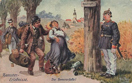 AK 1.WK Hamster Erlebnisse Die Hamsterfalle A. Thiele 1918 gelaufen Patriotika