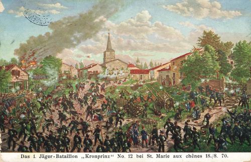 AK 1.WK Schlachtenszene Gefecht bei St. Marie aux Chênes 1910 Patriotika