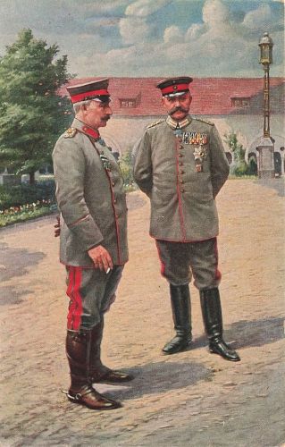 AK 1.WK Soldaten vor Schloss Rotes Kreuz Patriotika ungelaufen Postkarte