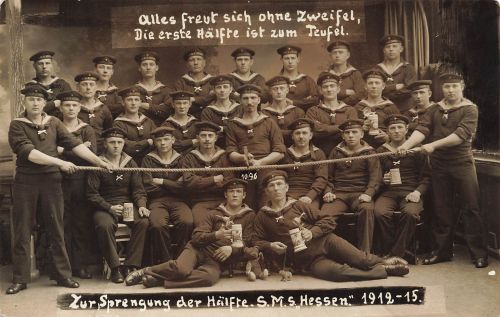 Fotokarte 1.WK Matrosen Mützenband Reserve S.M.Minensuch Reservistenflasche