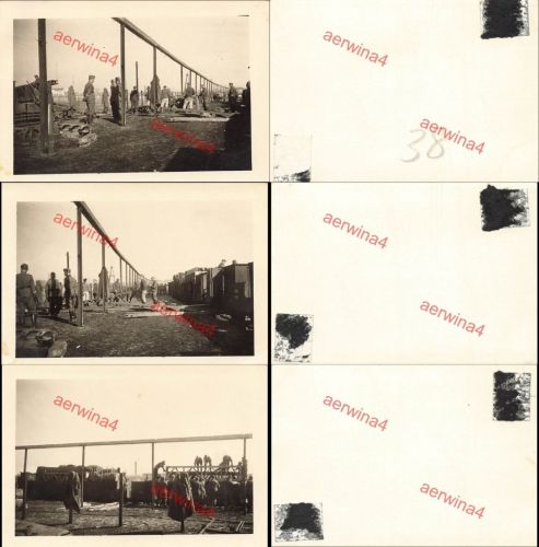 3x Fotos verladen von Material auf Zug Dnjepropetrowsk Ukraine Ostfront