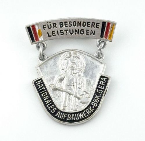 DDR Abzeichen Aufbaunadel Nationales Aufbauwerk NAW Bezirk Gera in Silber