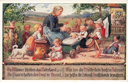 AK 1.WK Frauen halten Heimat Kinder Propaganda Spruchkarte Patriotika Postkarte