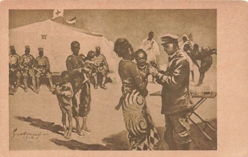AK 1.WK Jung Afrika wird geimpft Arzt Kolonial Krieger Spende 1915 Patriotika