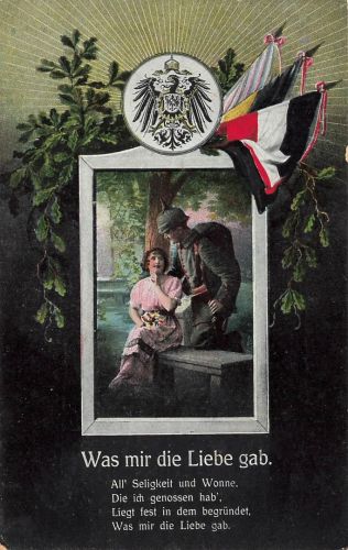 AK 1.WK Soldat Paar Liebesszene Fahne Reichsadler Spruch Patriotika Postkarte