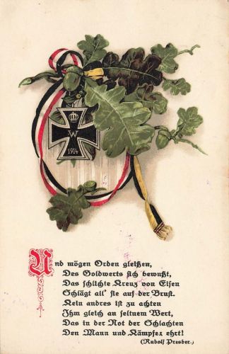 AK 1.WK Eisernes Kreuz 1914 Eichenlaub Gedicht Rudolf Presber 1915 Patriotika