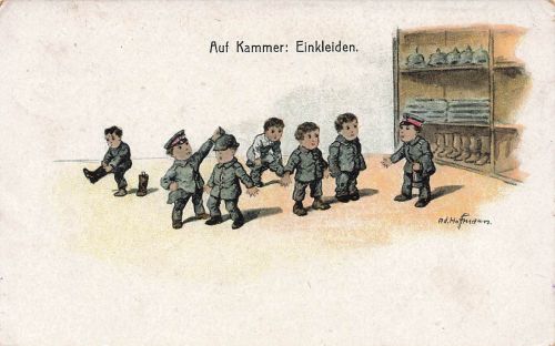 AK 1.WK Auf Kammer Einkleiden Kinder Soldaten Ad. Hoffmann 1918 Patriotika