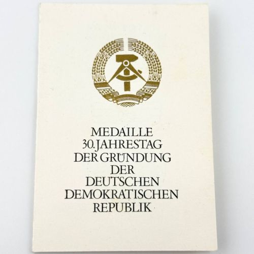 DDR Urkunde zur Medaille 30. Jahrestag der Gründung der DDR 1979 Fähnrich