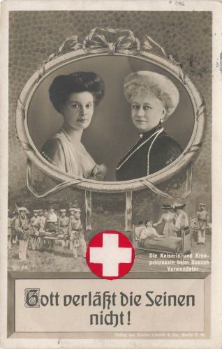 AK 1.WK Kaiserin Kronprinzessin besuch Verwundeter 1914 Patriotika Postkarte