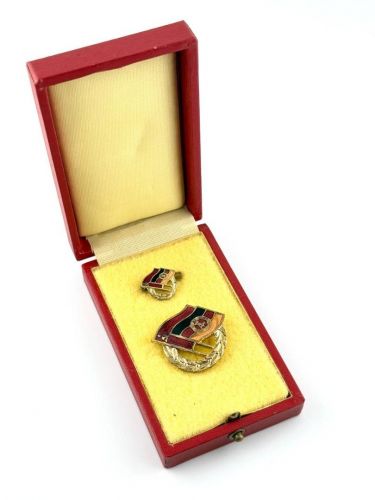 DDR GDSF Ehrennadel und Miniaturnadel in Gold Deutsch-Sowjetische Freundschaft
