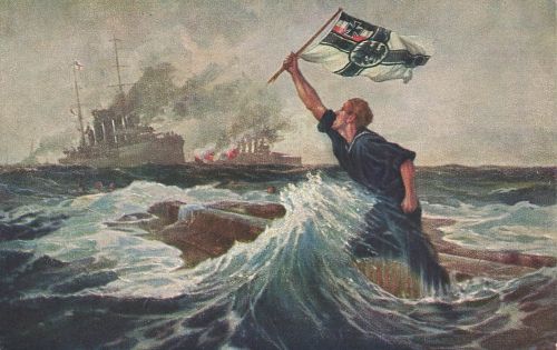 AK 1.WK Der letzte Mann Seeschlacht Falklandinseln Patriotika Postkarte