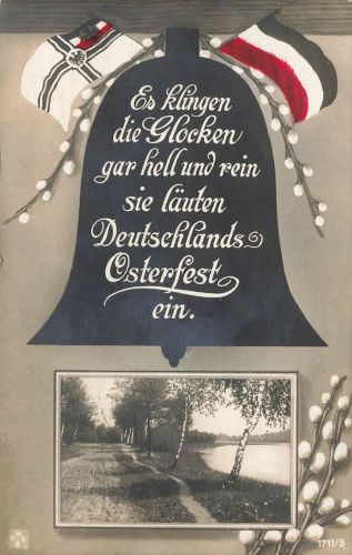 AK 1.WK Ostern Es klingen die Glocken Reichsflaggen Glocke 1916 Patriotika