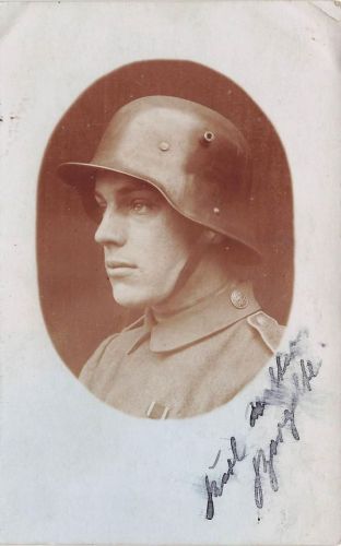 Foto-AK 1.WK Portrait deutscher Soldat Stahlhelm Inf.-Regt. 15 Frankreich