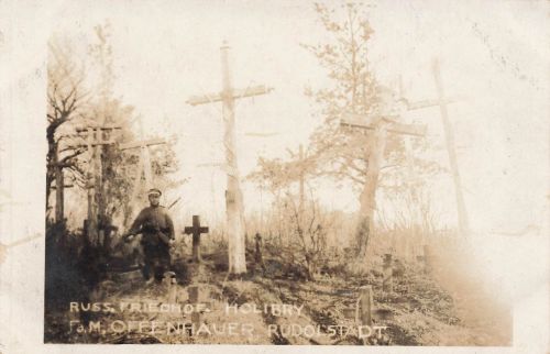 Fotokarte 1.WK Deutscher Soldat Feldart.-Regt. 408 russ.Friedhof Holibry
