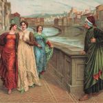 AK Dante und Beatricen Spaziergang längs des Arno in Florenz Postkarte