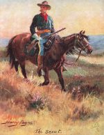 AK Künstlerkarte Harry Payne The Scout Cowboy Pferd Wild West USA Postkarte