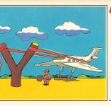 AK Heinz Jankofsky Karikatur Flugzeug Luftfahrt Schleuder DDR Künstlerkarte