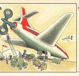 AK Barbara Henniger Karikatur Flugzeug Luftfahrt Flughafen DDR Künstlerkarte